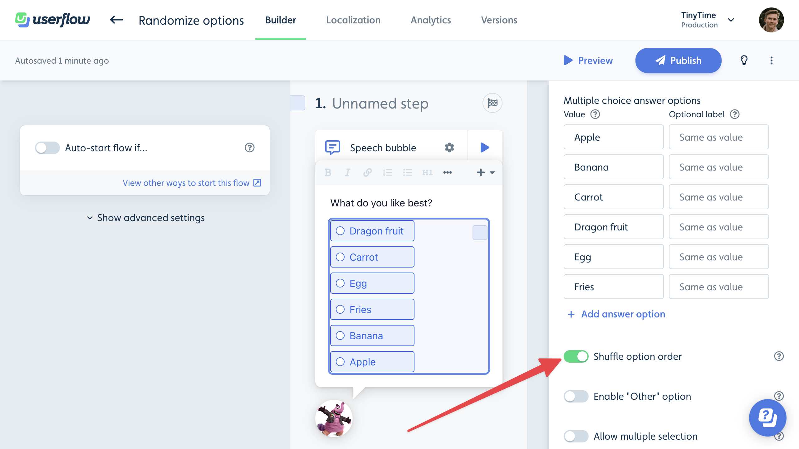 Shuffle option order